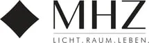 Logo von MHZ mit schwarzer Raute und dem Slogan Licht, Raum, Leben in moderner Schrift.